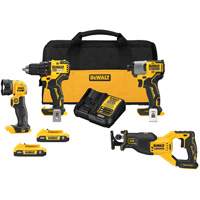 XR&reg; Brushless Cordless 4-Tool Combo Kit, Lithium-Ion, 20 V Ontario Packaging