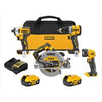 XR&reg; Brushless Cordless 4-Tool Combo Kit, Lithium-Ion, 20 V Ontario Packaging