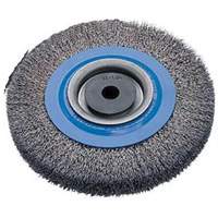Crimped Wire Bench Wheel Brush, 6" Dia., 0.0118" Fill, 1/2" - 1-1/4" Arbor Ontario Packaging