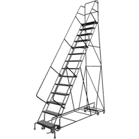 All Directional Rolling Ladder, 14 Steps, 24" Step Width, 140" Platform Height, Steel Ontario Packaging