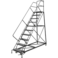 Safety Slope Rolling Ladder, 10 Steps, Perforated, 50° Incline, 100" High Ontario Packaging