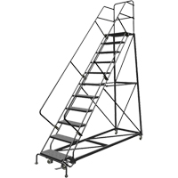Safety Slope Rolling Ladder, 11 Steps, Perforated, 50° Incline, 110" High Ontario Packaging