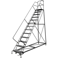 Safety Slope Rolling Ladder, 13 Steps, Perforated, 50° Incline, 130" High Ontario Packaging