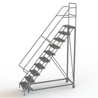 Safety Slope Rolling Ladder, 10 Steps, Serrated, 50° Incline, 100" High Ontario Packaging