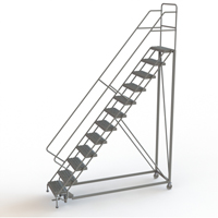 Safety Slope Rolling Ladder, 12 Steps, Serrated, 50° Incline, 120" High Ontario Packaging