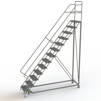 Safety Slope Rolling Ladder, 13 Steps, Serrated, 50° Incline, 130" High Ontario Packaging