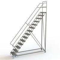 Safety Slope Rolling Ladder, 14 Steps, Serrated, 50° Incline, 140" High Ontario Packaging