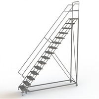 Safety Slope Rolling Ladder, 15 Steps, Serrated, 50° Incline, 150" High Ontario Packaging