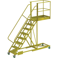 Cantilever Rolling Ladder, Supported, 8 Steps, 40" Platform Depth, 80" Platform Height Ontario Packaging
