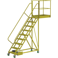Cantilever Rolling Ladder, Unsupported, 9 Steps, 40" Platform Depth, 90" Platform Height Ontario Packaging