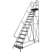 Escabeaux roulants &agrave; dessus profond, 13 marches, Largeur de la marche 24", Hauteur de la plateforme 130", Acier Ontario Packaging