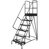 Deep Top Step Rolling Ladder, 6 Steps, 24" Step Width, 60" Platform Height, Steel VC769 | Ontario Packaging