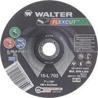 Flexcut™ Depressed Centre Grinding Wheels, 7", 36 Grit, Aluminum Oxide, 7/8", 8600 RPM, Type 29 VV140 | Ontario Packaging